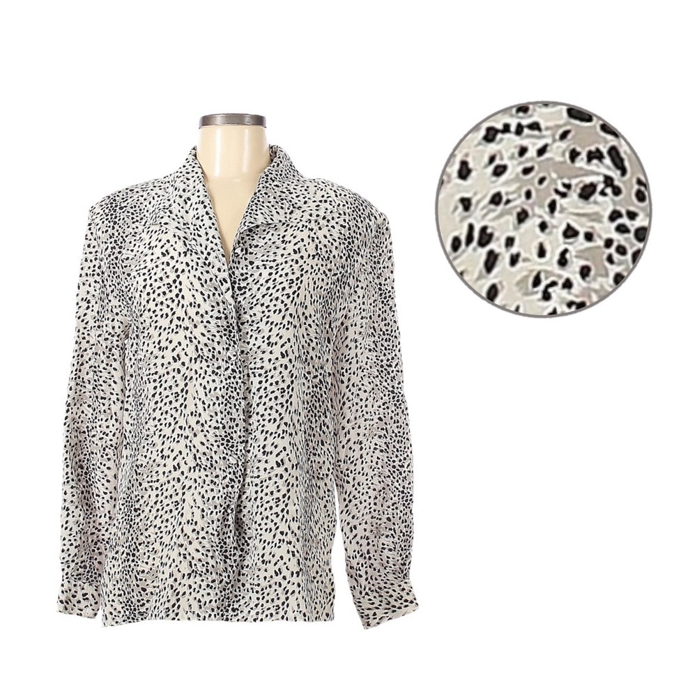 Vintage TESS 100% Silk Animal Print Blouse Womens Medium Long Sleeve Button Down